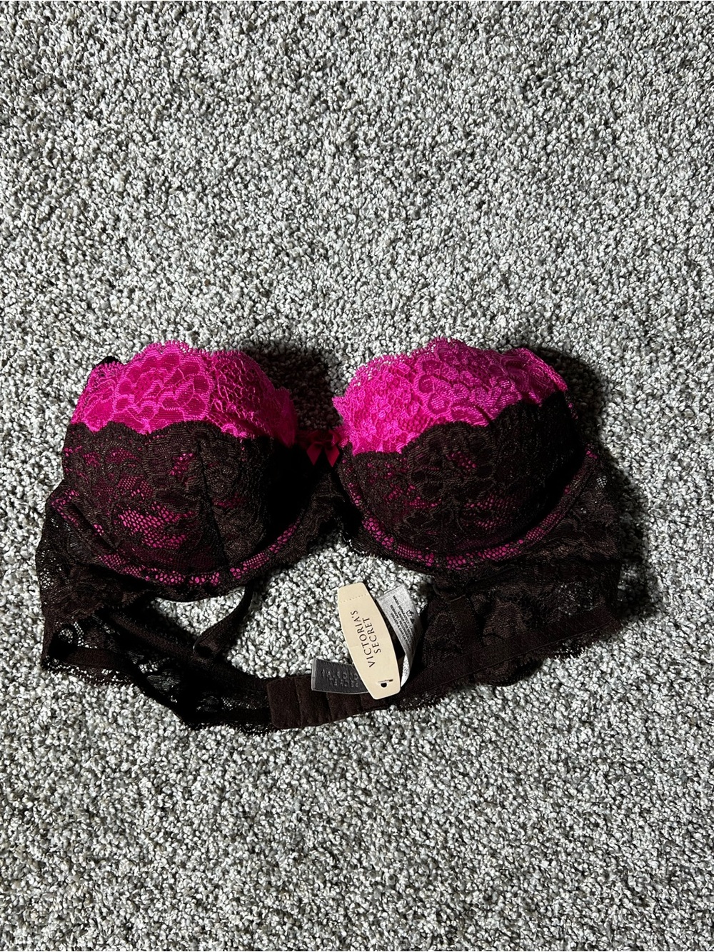 Victoria's Secret Fuchsia and Black Lace Plunge Push-Up Bra